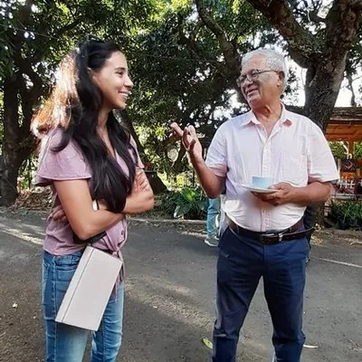 Christian Hardouin and Audrey Cabon having a chat at Lakaz Flanbwayan
