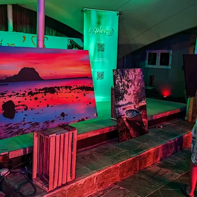 Photo prints on display during Photo exhibition at Twins Garden in Flic en Flac