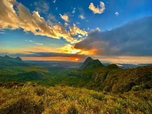 Sunset landscape view from Le Pouce Mountain