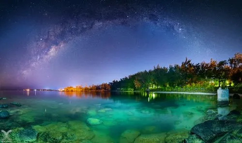 Mauritius tropical Milky Way over the sea at Anse La Raie