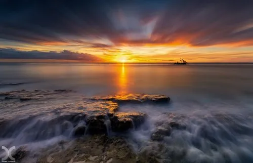 Long landscape exposure & dramatic sky of Pointe aux Piments