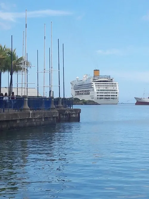 Cruise Ship in port Louis harbor seen from Caudan