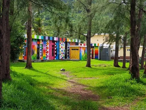 Colorful building in village of Le Morne