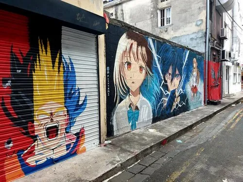 Wall graffitis in a street in Port-Louis