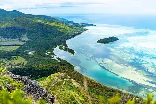 View from the top of Le Morne Mountain of Ilot Fourneau