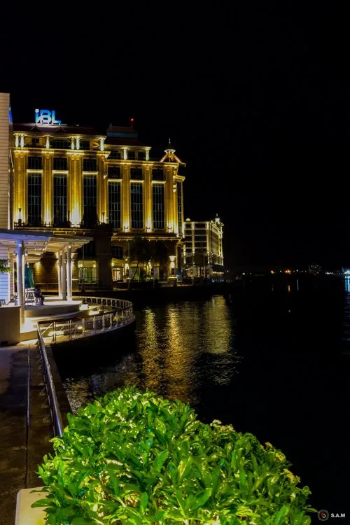Sea View of Port Louis Harbor from waterfront at night