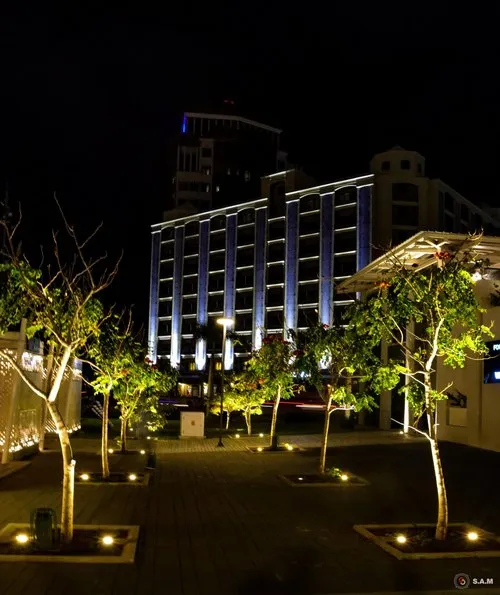 Harbor front building view from Caudan in Port Louis