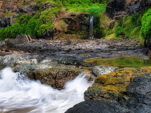 Waterfall near dangerous sea & natural pool in the south