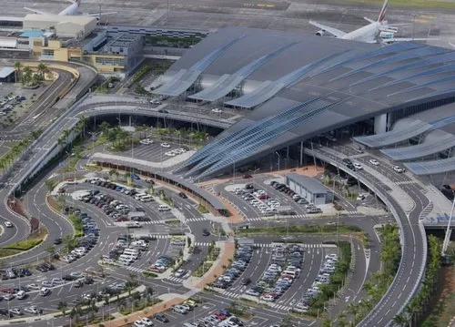 Aerial view of SSR International Airport in Mauritius