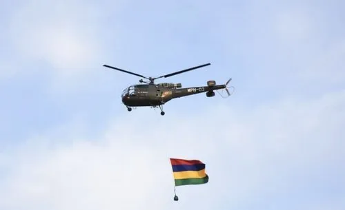 Military green SMF helicopter with Mauritius flag