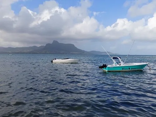 Speed boats in the bay of Pointe Canon in Mahebourg