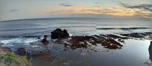 Panorama landscape of Gris Gris beach at low tide