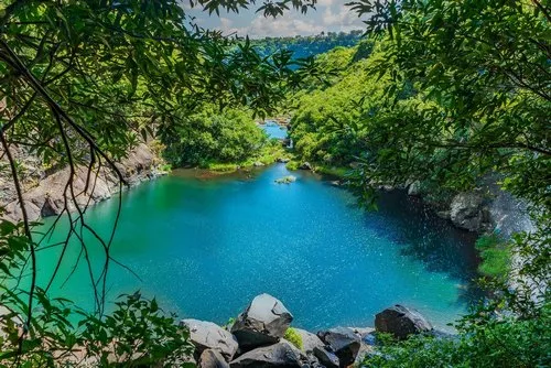 Top view of Turquoise lake at Tamarind falls