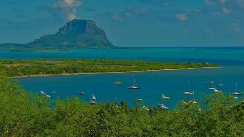 View of marina & Le Morne from Marguery villa, Riviere Noire