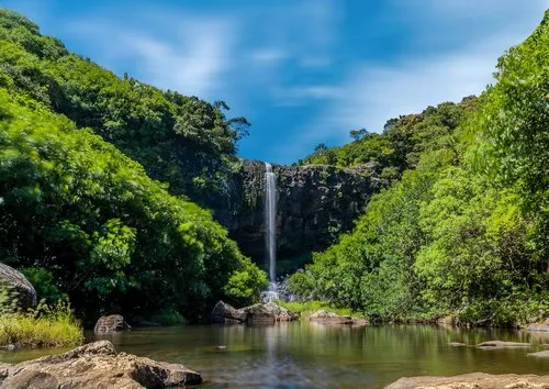 Tamarind Waterfall with clouds in motion blur