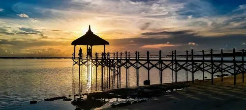 Panorama of Shanti Mauritius beach & jetty