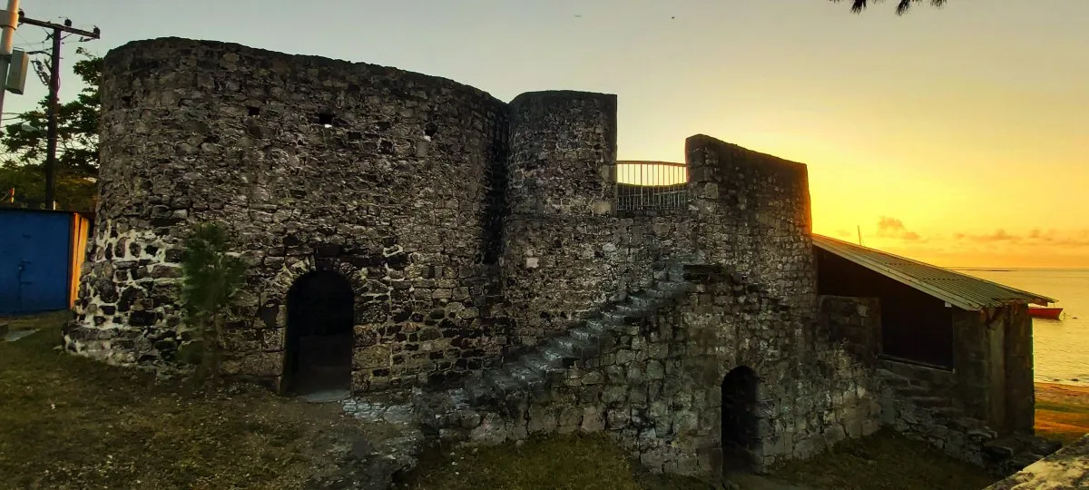 Centuries-old stone fort near Trou d'Eau Douce beach in Mauritius
