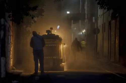 Late Night Road Works in an alley of Port Louis