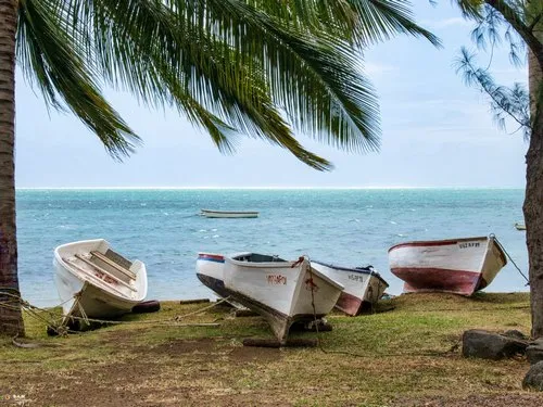 Fishing pirogues safe at Bel Ombre beach before cyclone