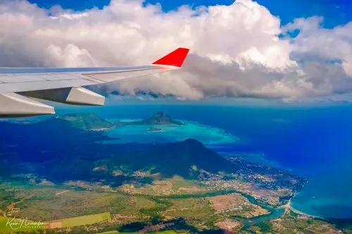 Aerial view of Tamarin from the plane during arrival