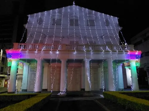 Port Louis theatre illuminated at night