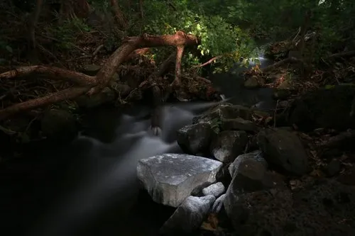 Traditional "roche laver" in a river in Bambous