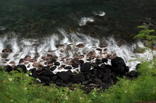 View from a cliff of the rocky shore of Klondike