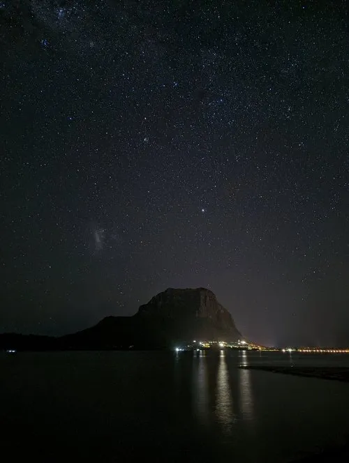 Starry sky over Le Morne Brabant in Mauritius