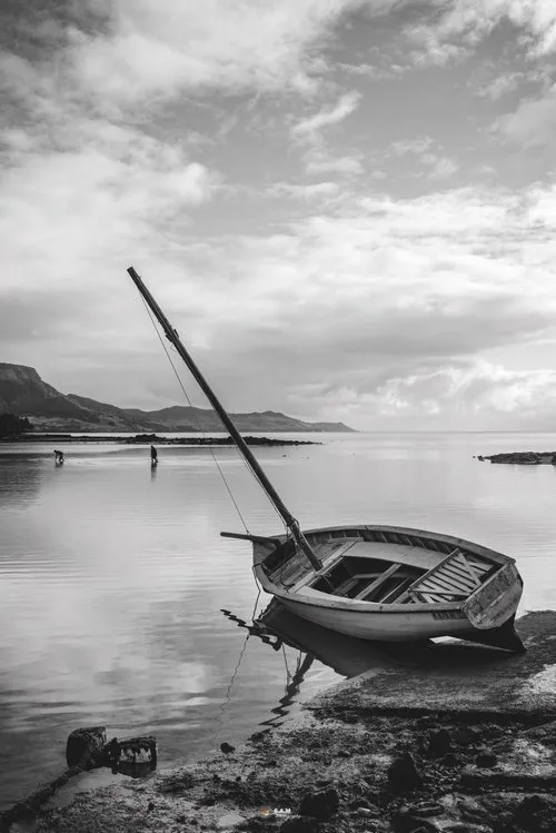 Vintage Mauritius Mahebourg bay in black & white