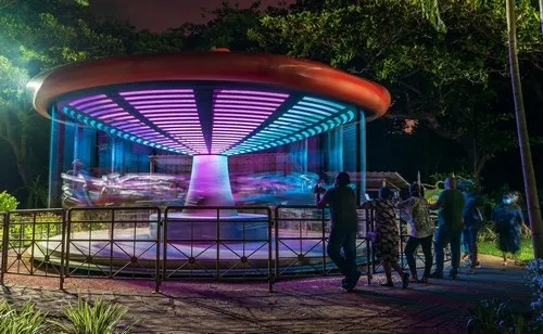 The Little travelers merry-go-round at Casela at night