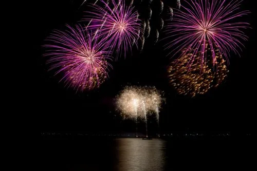 Fireworks over sea resort in Mauritius