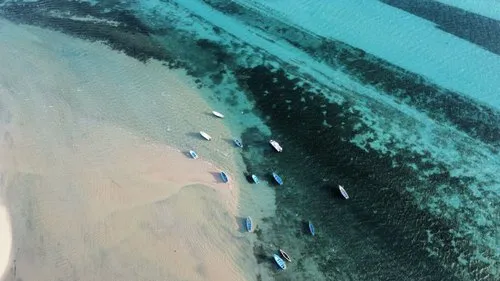 Aerial view of boats in a lagoon in Rodrigues