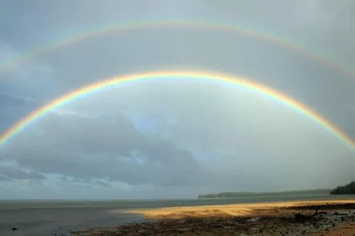Perfect double rainbow in Le Morne