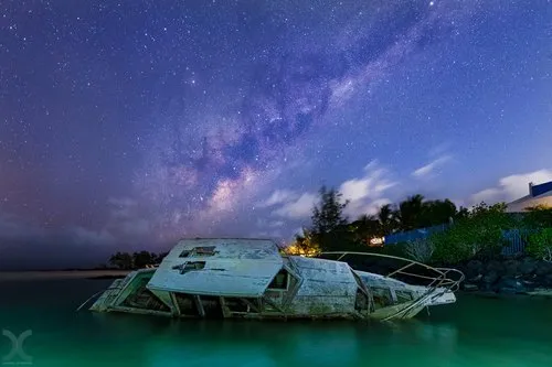 Grand Gaube beach with amazing milky way