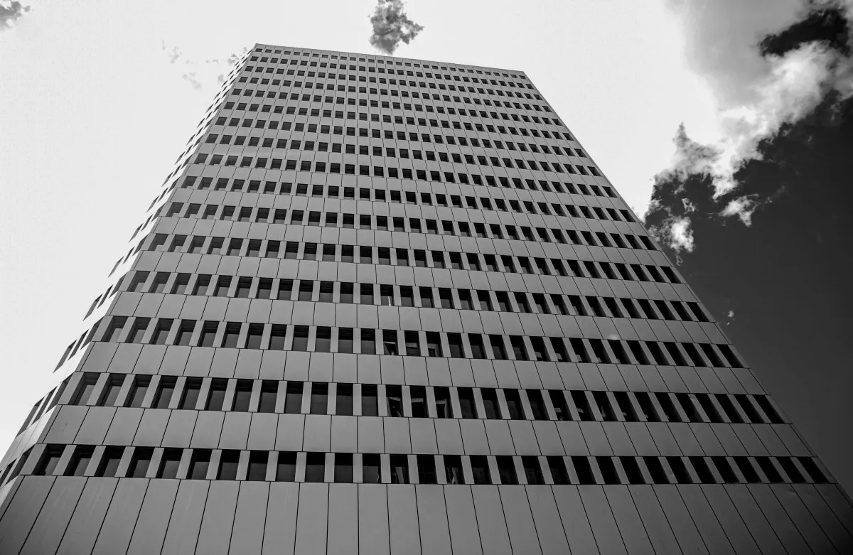 Closeup of the Air Mauritius building, an architectural landmark in Port Louis, Mauritius