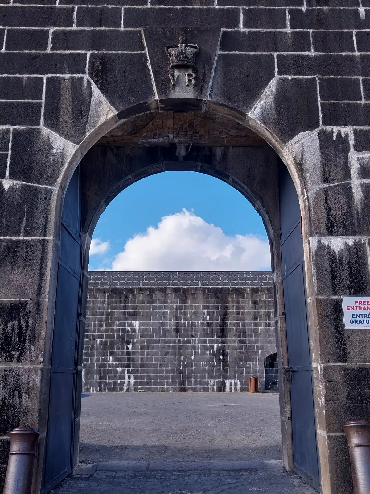 Gate of Fort Adelaide with Royal Cypher historic monogram in Mauritius