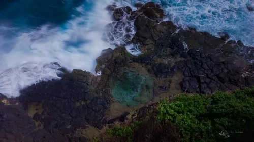 Aerial view of natural pool in Mauritius