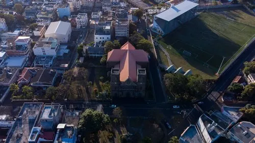St François Xavier church in Mauritius aerial view