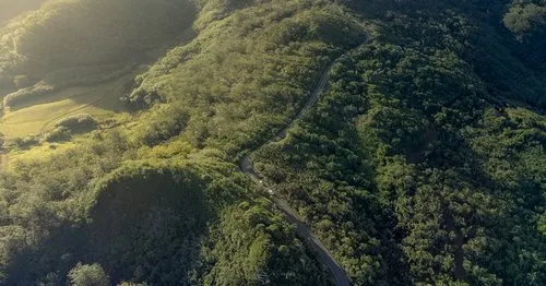 Aerial view of road from Chamouny to Mare aux Vacoas