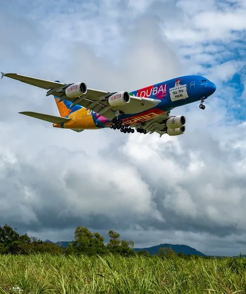 Emirates Airbus A380 Flying Over Sugarcane Fields