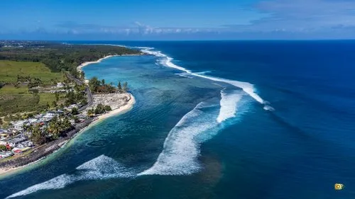 Drone view of waves at Rivière des Galets