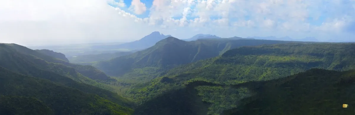 Panoramic landscape of Black River Gorge surrounded by forest in Mauritius