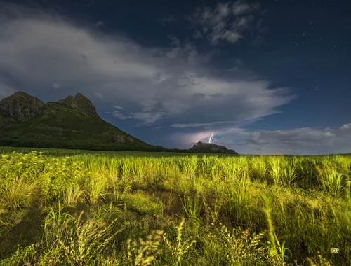 Lightning Storm Over Sugarcane Fields in Mauritius