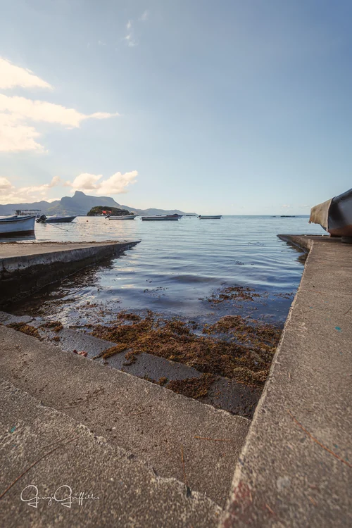 Boat Ramp Steps into the Sea at Mahébourg