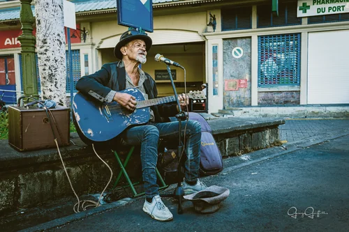 Old Street Musician Singing in Port Louis