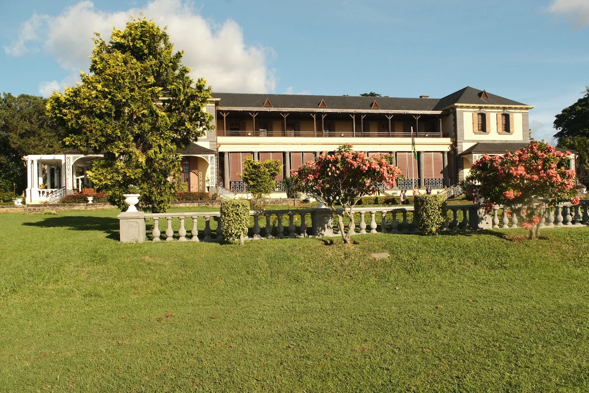 Château de Réduit, also known as the State House, in Réduit, Moka, with its historic colonial residence, gardens, and lawn.