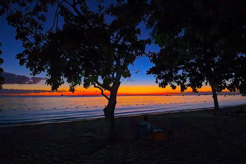 Orange and Blue Winter Sunset at Mont Choisy Beach
