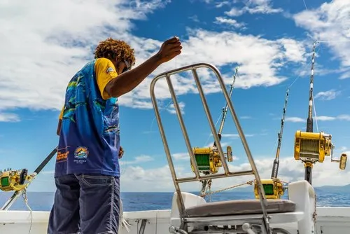 Mauritius Skipper preparing the fishing equipment