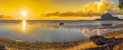 Amazing panorama view of sunset at Le Morne