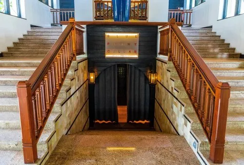 Stairs to restaurant entry door at Mauritius hotel
